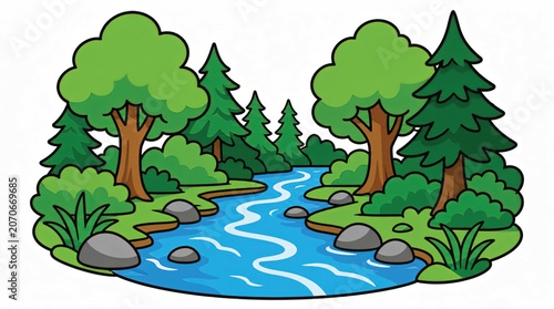 Illustration of a serene forest stream.