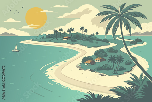 tropical beach with palm trees