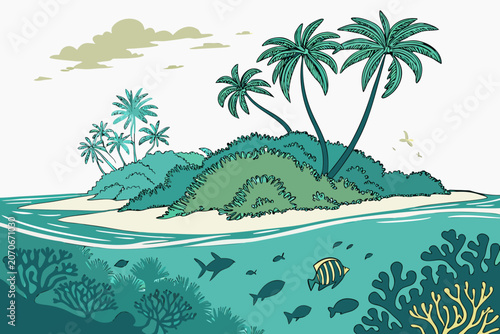 tropical beach with palm trees and sea