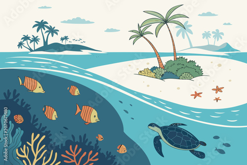 vector illustration of a tropical beach