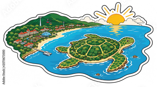 Green Sea Turtle Swimming Ocean Water.