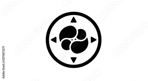 Black and white circular symbol design.