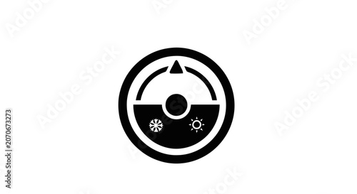 Black and white circular symbol icon.