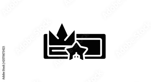 Black and white crown star logo.