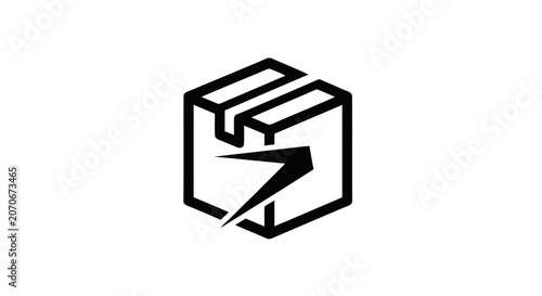 Black and white cube icon graphic.