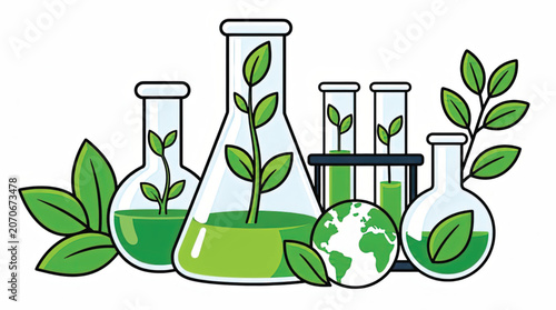 Green plants in laboratory equipment.