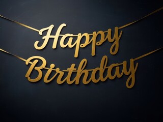 Elegant golden happy birthday banner on dark background