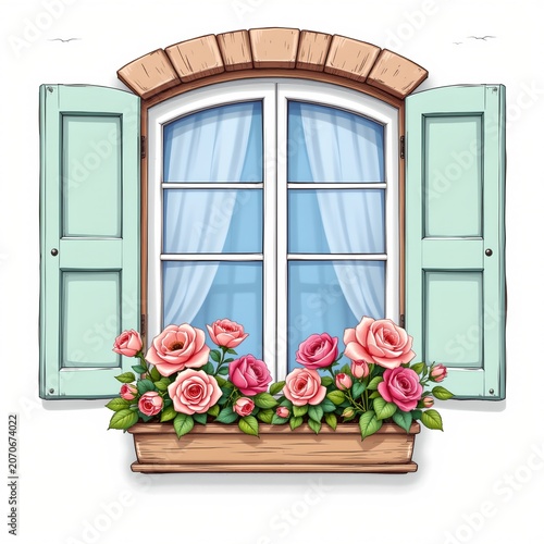 Charming Cottage Window with Blooming Rose Boxes