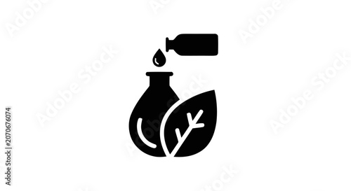 Black bottle with leaf dropper.