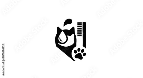 Photos Black cat face with paw print.