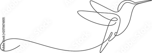 Elegant single line drawing of a flying hummingbird in a minimalist artistic vector style