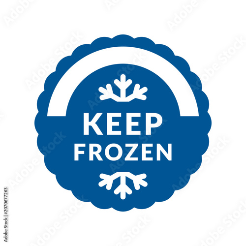 Keep frozen food vector label. White snowflake flat icon symbol for packages, stickers, web, badges, logo, banner, poster.