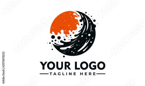 Photos Abstract orange sun and black wave circular emblem vector logo illustration