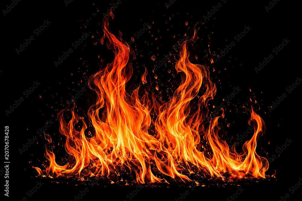 Fototapeta premium Realistic Fire Flames Isolated on Black