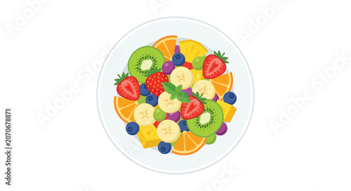 Foto Fruit salad arrangement in a circular dish flat vector silhouette