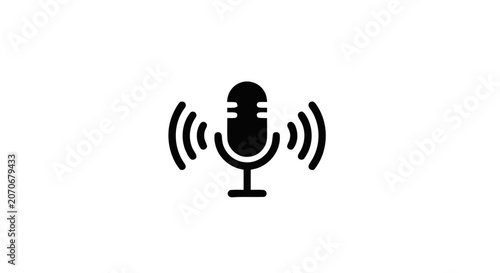 Black Microphone Icon With Sound Waves.