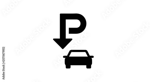 Black parking sign with car icon.