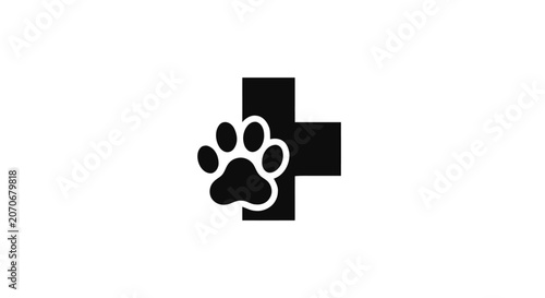 Black paw print on cross symbol.