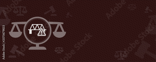 Schilderij op canvas Legal concept illustration with copy space featuring scales of justice and a construction warning sign