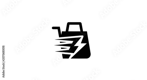 Obraz na plátně Black shopping bag with lightning bolt.
