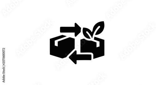 Black recycling symbol with plant.