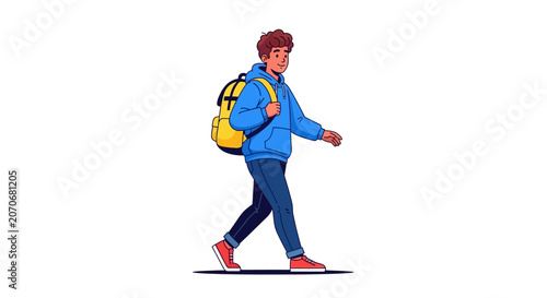 Happy Young Man Walking with Backpack Illustration