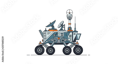 Modern Mars rover on a white background.