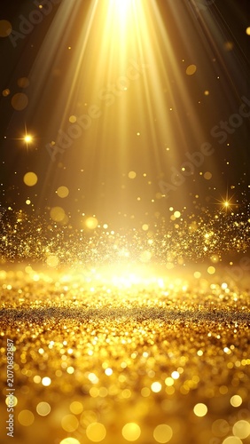 a bright gold background with a spotlight