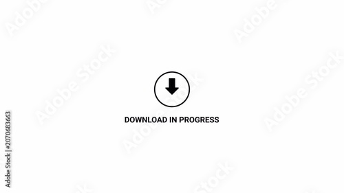 Downloading bar complete animation, Circular black and white download button animation, downward pointing arrow motion graphic, app download screens,downloading icon sign button with  check mark.