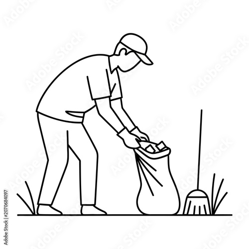 Gardener Cleaning Yard Vector Illustration
