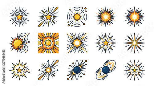 Cosmic bursts, star explosions, and celestial phenomena icons