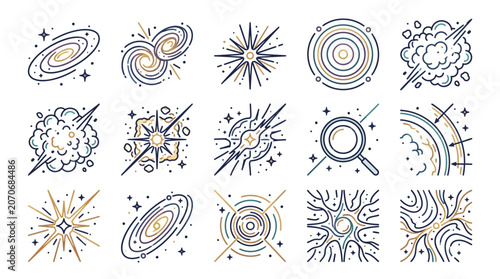 Cosmic Elements Collection: Galaxies, Stars, Explosions, and Orbits Icon Pack
