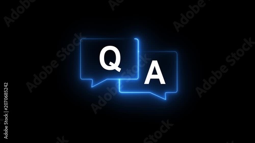 Neon Q and A Question Answer Icon Animation with Glowing Speech Bubbles on Black Background 4K
