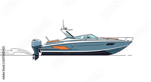 Modern motor boat cruising, isolated on a clean white background.