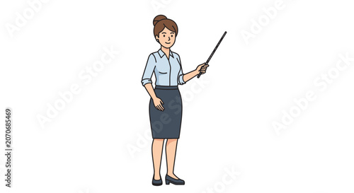 Professional female teacher holding a pointer stick illustration