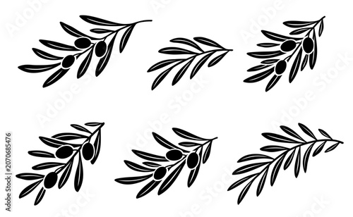Food olive branches set with olive fruits and leaves