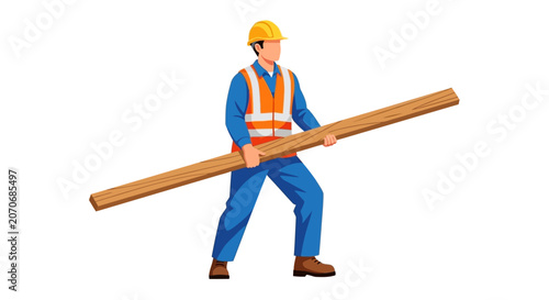 Construction Worker Carrying Wooden Plank Illustration