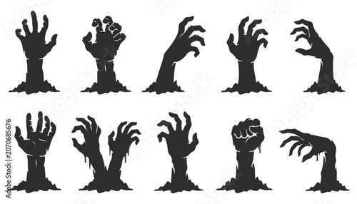Bild auf Leinwand halloween zombie hands silhouette vector
