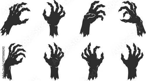 Tableau sur toile halloween zombie monster hands silhouettes collection vector illustration