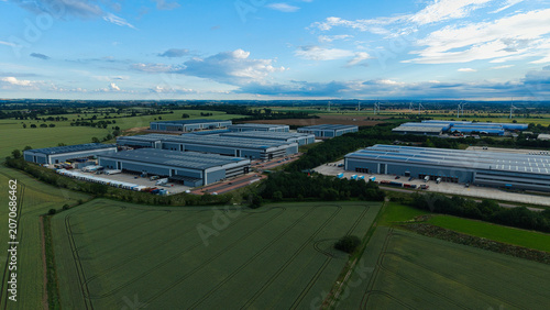 Cuadro en lienzo Aerial view of large modern logistics distribution centres and warehouses in Big