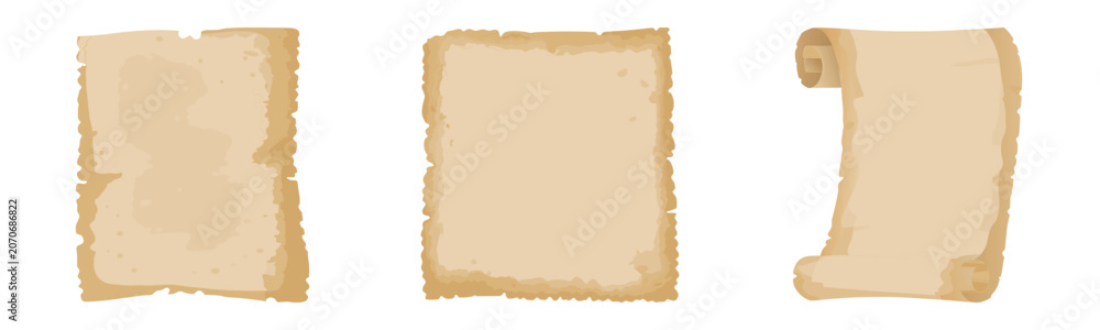 Fototapeta premium Collection of blank vintage parchment paper scrolls for creative retro designs or historical manuscript presentations and letters.