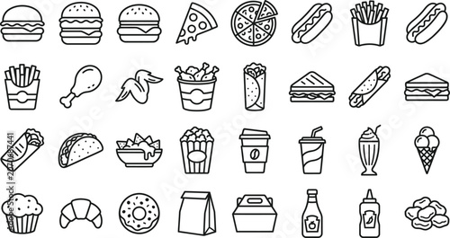 Konstfotografi Fast food and junk food meal icon set vector illustration with fastfood