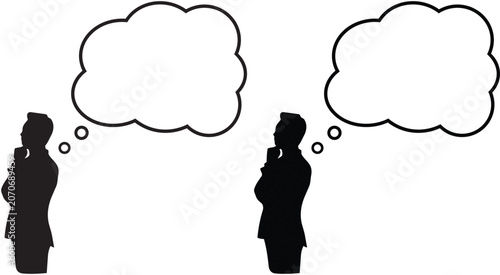 Tableau sur toile Thinking man vector illustration depicting male person silhouette with blank thought bubble for brainstorming creative ideas problem solving or contemplation design asset