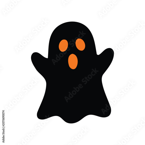 Friendly cartoon ghost character with orange eyes and mouth