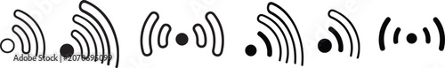 Multiple variations of wifi signal strength icons presented as line art and solid shapes