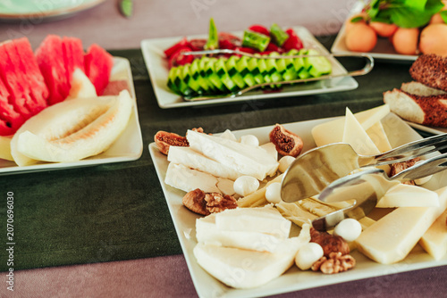 traditional turkish breakfast feast with rich variety on table photos series
