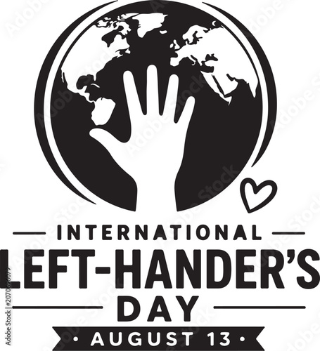International Left Handers Day logo design with world map and human hand symbol
