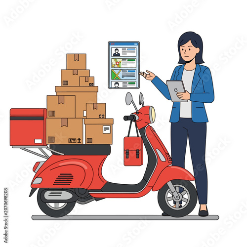 Delivery Driver with Scooter and Packages, Digital Order Tracking