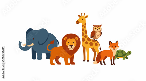 Colorful animal friends gathered together