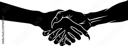 Bild auf Leinwand Handshake between human and alien creature with handshake alliance agreement bus